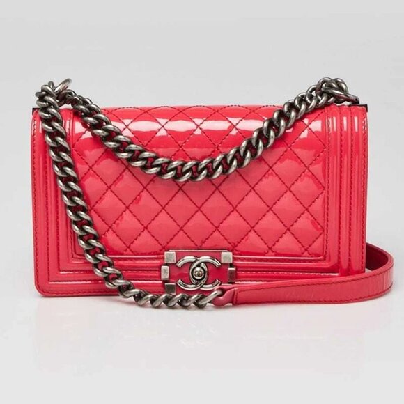 Chanel Bright Pink Quilted Patent Leather Medium Boy Bag - Picture 1 of 11